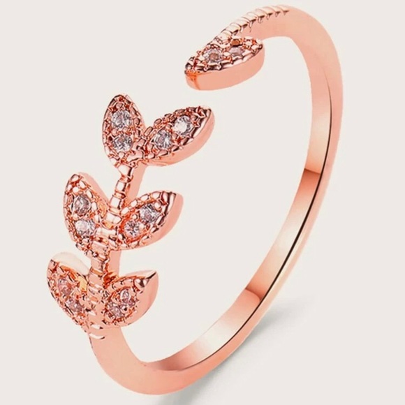 Rose Gold Rhinestone Leaf Ring - Picture 2 of 5